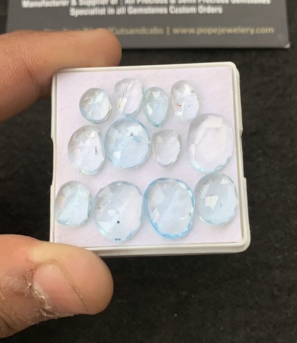 Natural Sky Blue Topaz Gemstone Rose Cut Fancy Shape Cabochon High Quality Loose Gemstones For Jewelry Making 8-13 MM Size 12 Pcs V4313