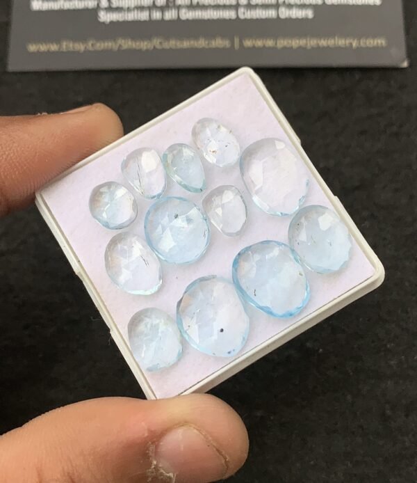 Natural Sky Blue Topaz Gemstone Rose Cut Fancy Shape Cabochon High Quality Loose Gemstones For Jewelry Making 8-13 MM Size 12 Pcs V4313 - Image 2