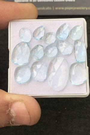 Natural Sky Blue Topaz Gemstone Rose Cut Fancy Shape Cabochon High Quality Loose Gemstones For Jewelry Making 8-17 MM Size 14 Pcs V4314