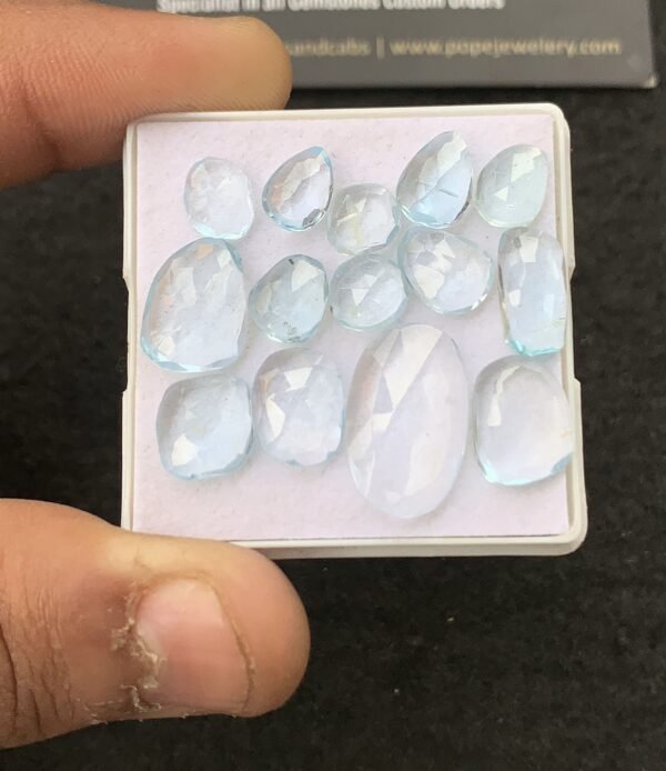 Natural Sky Blue Topaz Gemstone Rose Cut Fancy Shape Cabochon High Quality Loose Gemstones For Jewelry Making 8-17 MM Size 14 Pcs V4314