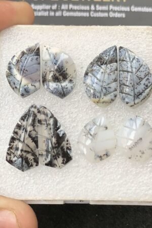 Natural Dendrite Agate Gemstone Hand Carved Leaf Shape Cabochon High Quality Loose Gemstones For Jewelry Making 12-23 MM Size 4 Pair V4316