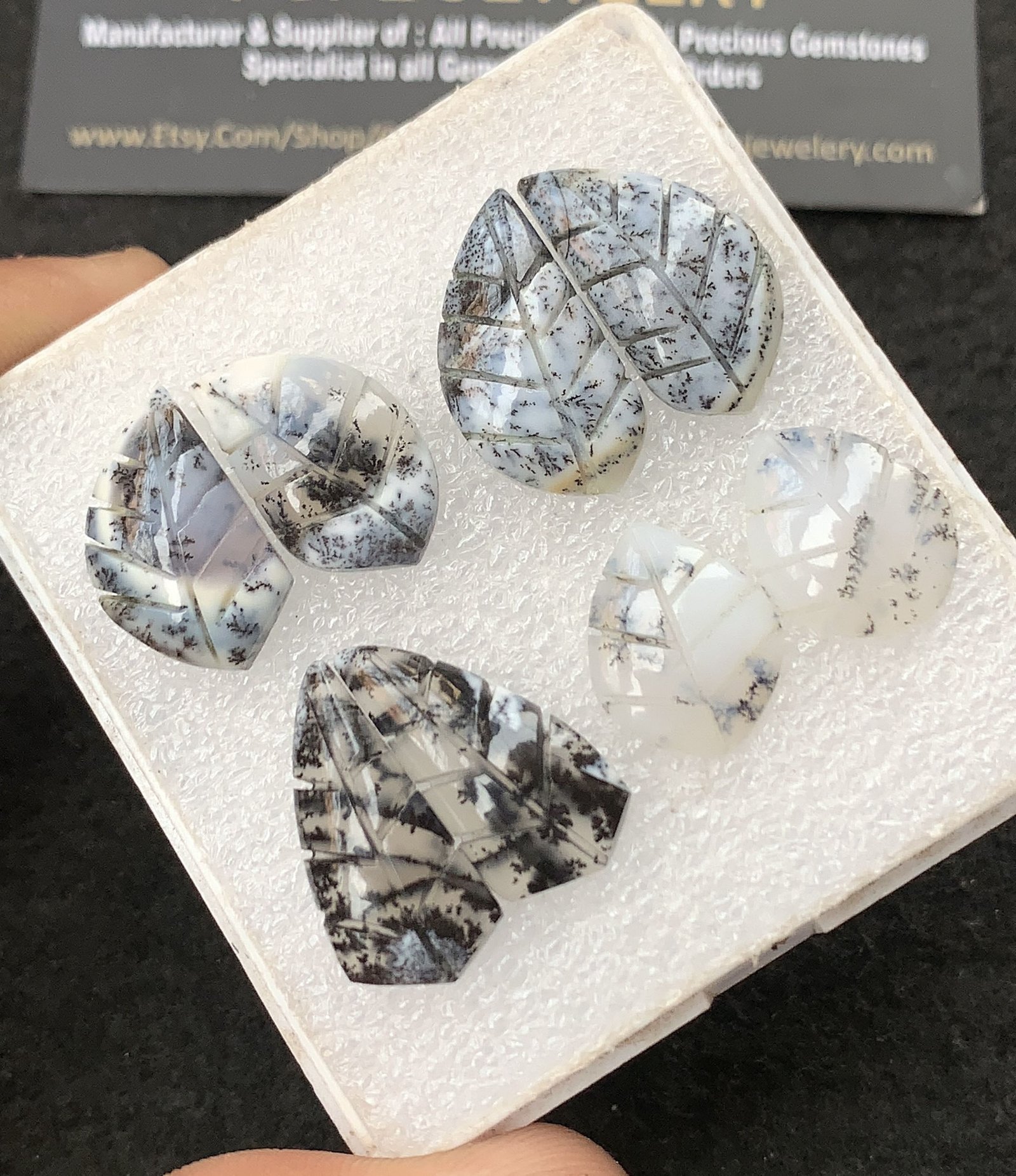 Natural Dendrite Agate Gemstone Hand Carved Leaf Shape Cabochon High Quality Loose Gemstones For Jewelry Making 12-23 MM Size 4 Pair V4316 - Image 2