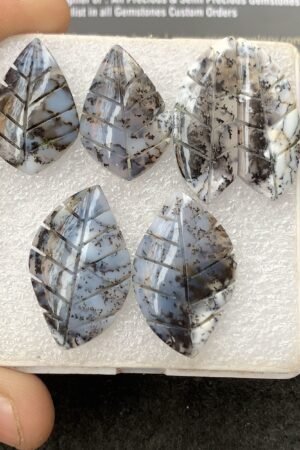Natural Dendrite Agate Gemstone Hand Carved Leaf Shape Cabochon High Quality Loose Gemstones For Jewelry Making 25-31 MM Size 3 Pair V4317