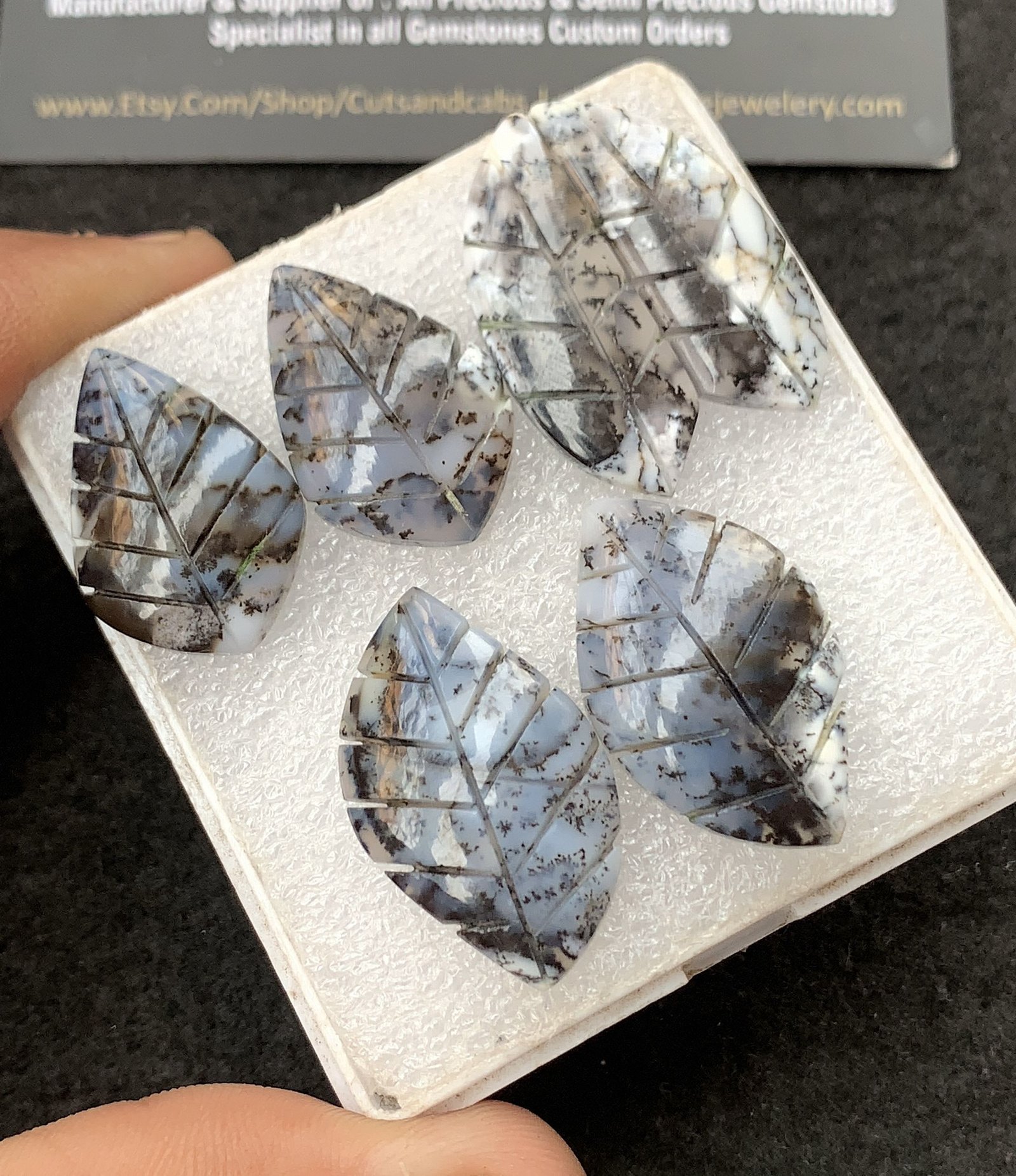 Natural Dendrite Agate Gemstone Hand Carved Leaf Shape Cabochon High Quality Loose Gemstones For Jewelry Making 25-31 MM Size 3 Pair V4317 - Image 2