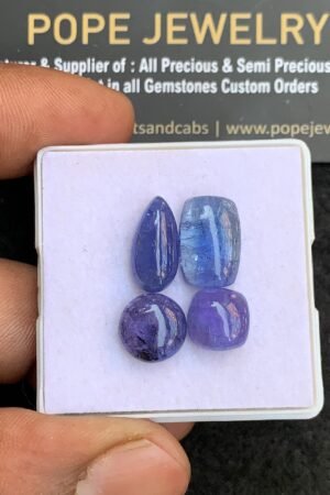 Natural Tanzanite Gemstone Smooth Mix Shape Cabochon High Quality Loose Gemstones For Jewelry Making 9-14 MM Size 4 Pcs V4421