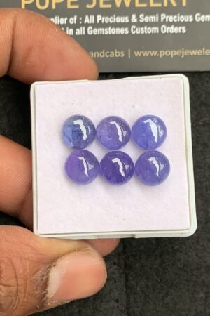 Natural Tanzanite Gemstone Smooth Round Shape Cabochon High Quality Loose Gemstones For Jewelry Making 9 MM Size 6 Pcs V4423