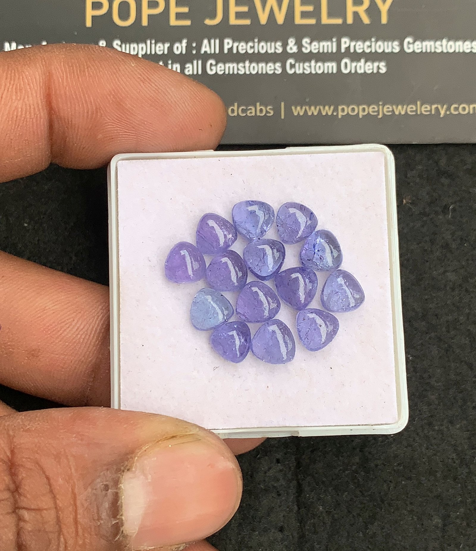 Natural Tanzanite Gemstone Smooth Trillion Shape Cabochon High Quality Loose Gemstones For Jewelry Making 6 MM Size 14 Pcs V4427