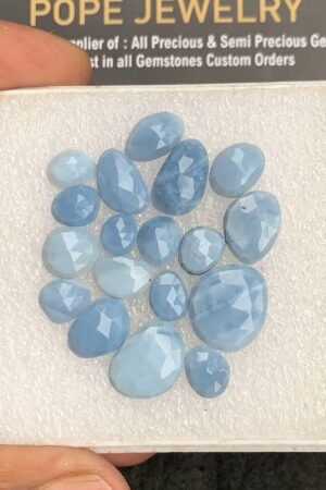 Natural Peruvian Blue Opal Gemstone Rose Cut Fancy Shape Cabochon High Quality Loose Gemstones For Jewelry Making 7-14 MM Size 20 Pcs V4428
