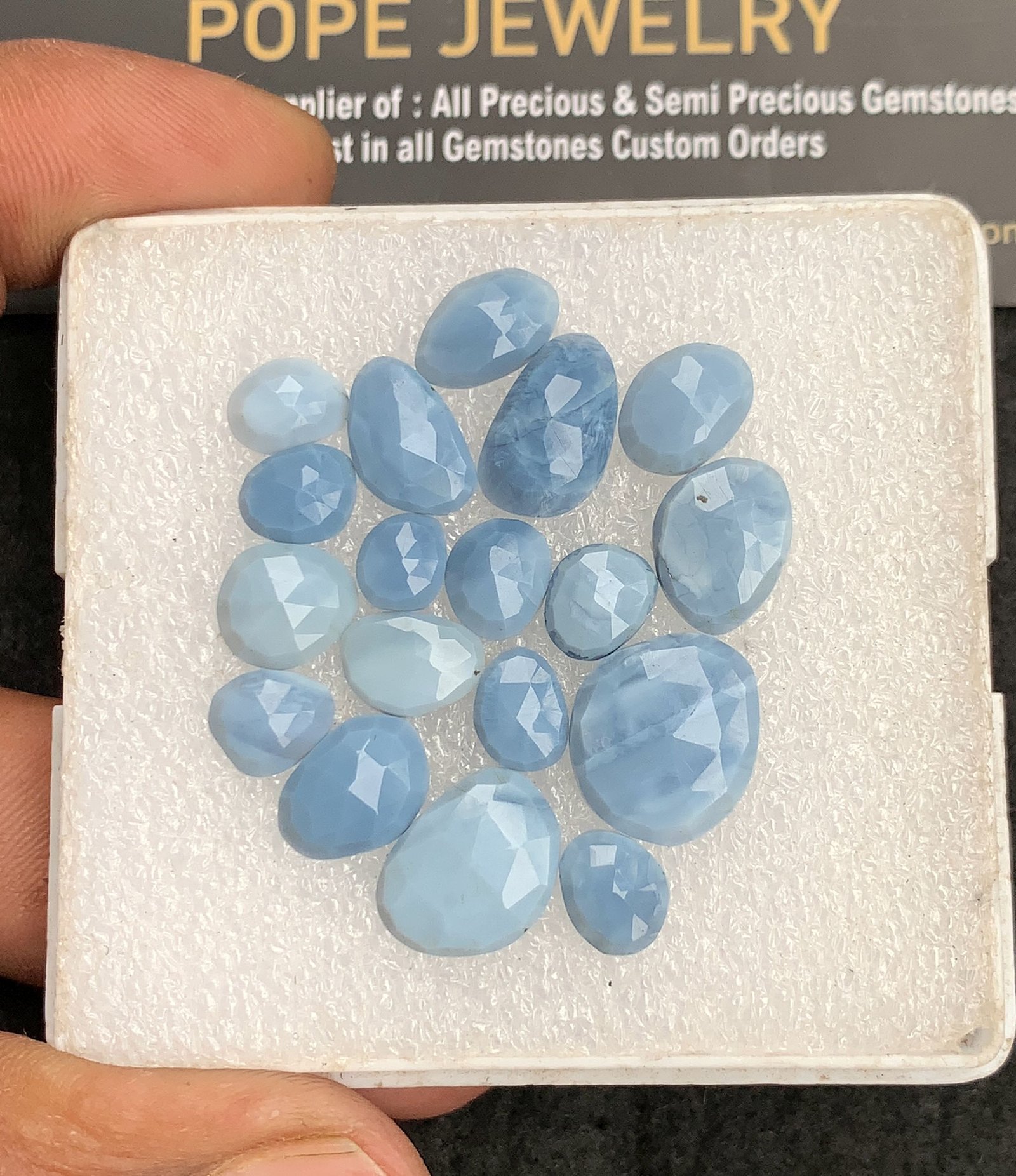 Natural Peruvian Blue Opal Gemstone Rose Cut Fancy Shape Cabochon High Quality Loose Gemstones For Jewelry Making 7-14 MM Size 20 Pcs V4428