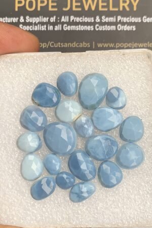 Natural Peruvian Blue Opal Gemstone Rose Cut Fancy Shape Cabochon High Quality Loose Gemstones For Jewelry Making 10-18 MM Size 10 Pcs V4430
