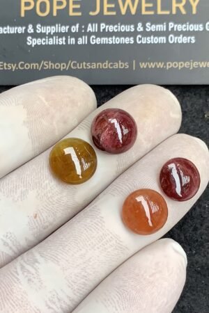 Natural Tourmaline Gemstone Smooth Round Shape Cabochon High Quality Loose Gemstones For Jewelry Making 10-11 MM Size 4 Pcs V4434