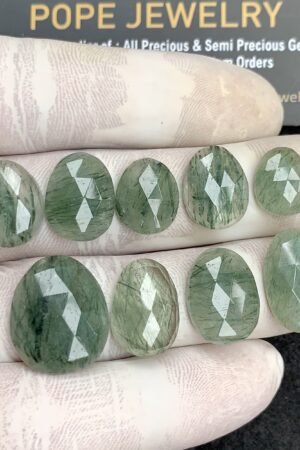 Natural Green Rutile Gemstone Rose Cut fancy Shape Cabochon High Quality Loose Gemstones For Jewelry Making 12-19 MM Size 9 Pcs V4436
