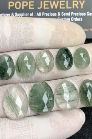 Natural Green Rutile Gemstone Rose Cut fancy Shape Cabochon High Quality Loose Gemstones For Jewelry Making 12-17 MM Size 9 Pcs V4437