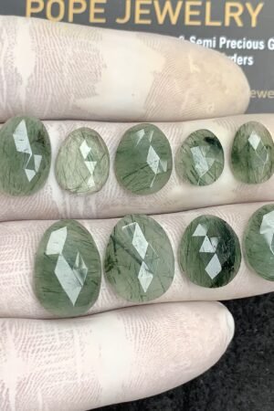 Natural Green Rutile Gemstone Rose Cut fancy Shape Cabochon High Quality Loose Gemstones For Jewelry Making 10-17 MM Size 9 Pcs V4438