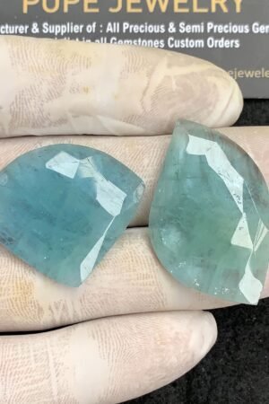 Natural Aquamarine Gemstone Rose Cut Fancy Shape Cabochon High Quality Loose Gemstones For Jewelry Making 26-38 MM Size 2 Pcs V4444