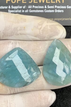 Natural Aquamarine Gemstone Rose Cut Mix Shape Cabochon High Quality Loose Gemstones For Jewelry Making 26-33 MM Size 2 Pcs V4446