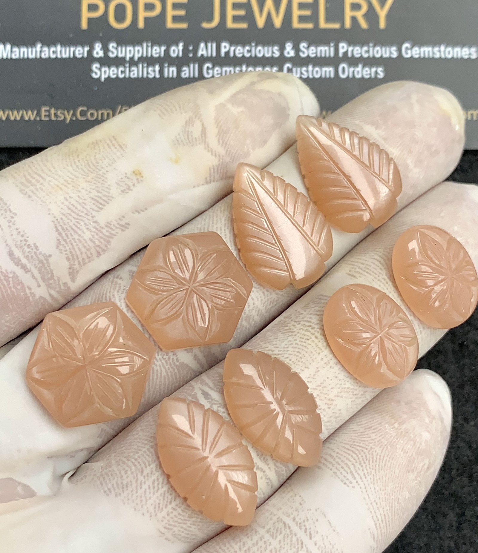 Natural Peach Moonstone Gemstone Hand Carved Pear Shape Cabochon High Quality Loose Gemstones For Jewelry Making 15-19 MM Size 4 Pair V4447 - Image 2