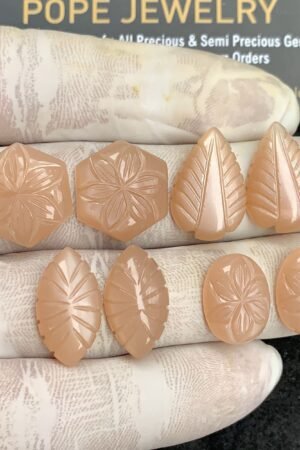 Natural Peach Moonstone Gemstone Hand Carved Pear Shape Cabochon High Quality Loose Gemstones For Jewelry Making 15-19 MM Size 4 Pair V4447