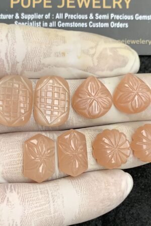 Natural Peach Moonstone Gemstone Hand Carved Shape Cabochon High Quality Loose Gemstones For Jewelry Making 14-18 MM Size 4 Pair V4448