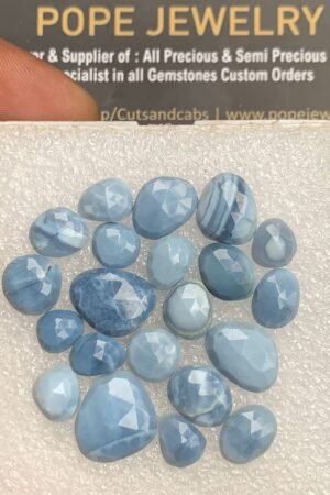 Natural Peruvian Blue Opal Gemstone Rose Cut Fancy Shape Cabochon High Quality Loose Gemstones For Jewelry Making 7-13 MM Size 21 Pcs V4453