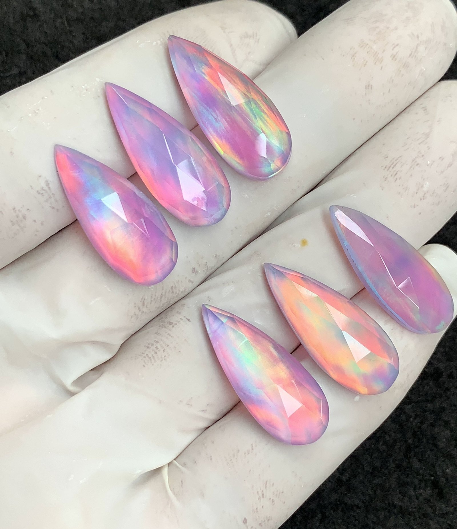 Aurora Opal & Natural Himalayan Rock Crystal Doublet Gemstone Rose Cut Pear Shape Cabochon High Quality Loose Gemstones For Jewelry Making 24-25 MM Size 6 Pcs V4462 - Image 2