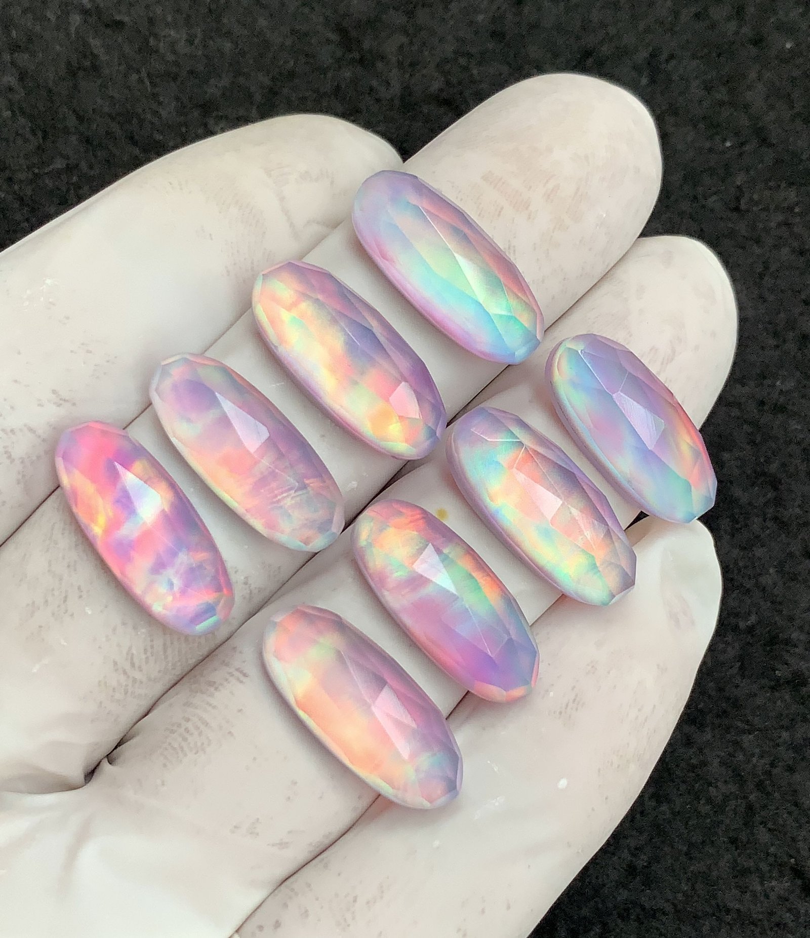 Aurora Opal & Natural Himalayan Rock Crystal Doublet Gemstone Rose Cut Oval Shape Cabochon High Quality Loose Gemstones For Jewelry Making 20x8 MM Size 8 Pcs V4463 - Image 2