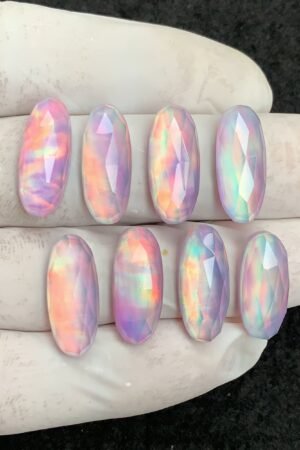 Aurora Opal & Natural Himalayan Rock Crystal Doublet Gemstone Rose Cut Oval Shape Cabochon High Quality Loose Gemstones For Jewelry Making 20x8 MM Size 8 Pcs V4463