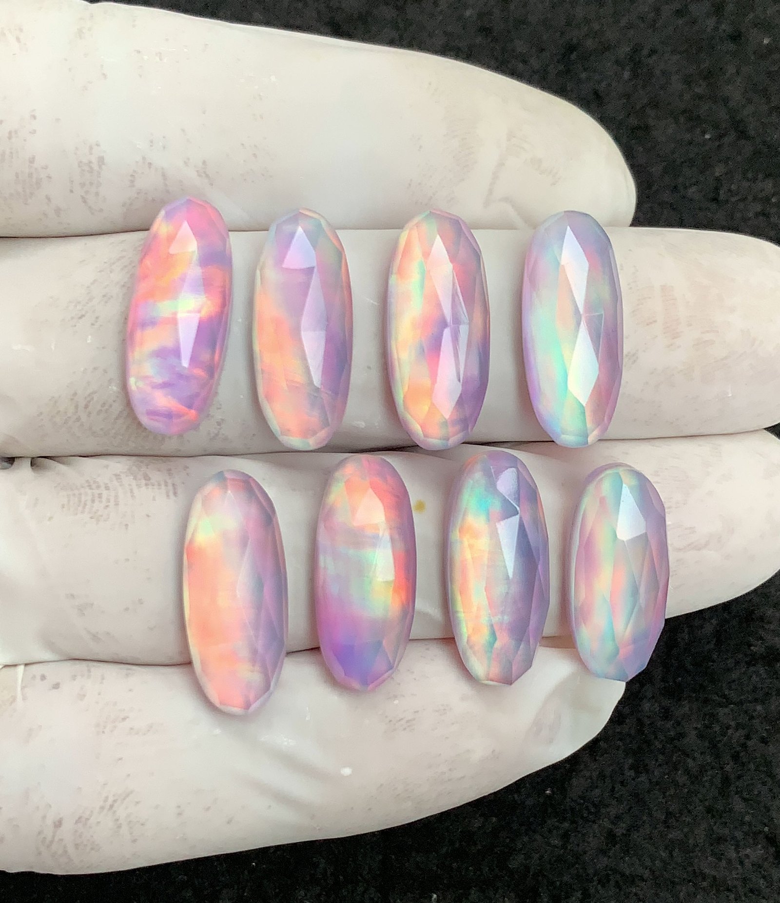 Aurora Opal & Natural Himalayan Rock Crystal Doublet Gemstone Rose Cut Oval Shape Cabochon High Quality Loose Gemstones For Jewelry Making 20x8 MM Size 8 Pcs V4463
