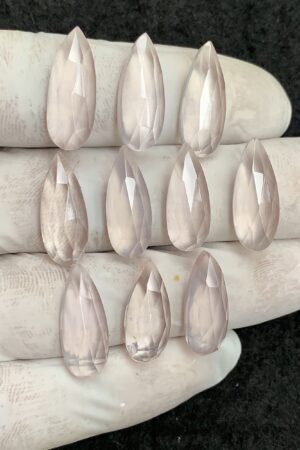 Natural Rose Quartz Gemstone Rose Cut Pear Shape Cabochon High Quality Loose Gemstones For Jewelry Making 19-20 MM Size10 Pcs V4465