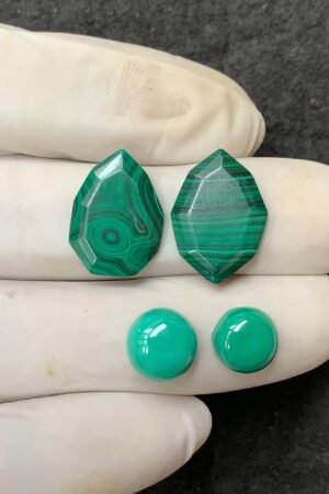 Natural Malachite Gemstone Step Cut Mix Shape Cabochon High Quality Loose Gemstones For Jewelry Making 9-19 MM Size 4 Pcs V4470