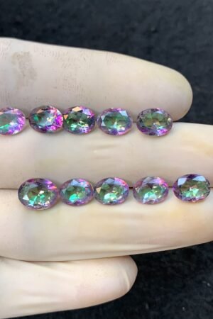 Mystic Topaz Gemstone Faceted Cut Oval Shape High Quality Loose Gemstones For Jewelry Making 9-10 MM Size 10 Pcs V4494