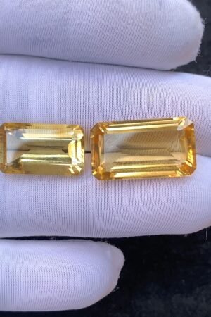 Natural Citrine Gemstone Faceted Cut Rectangle Shape High Quality Loose Gemstones For Jewelry Making 17-20 MM Size 2 Pcs V4499