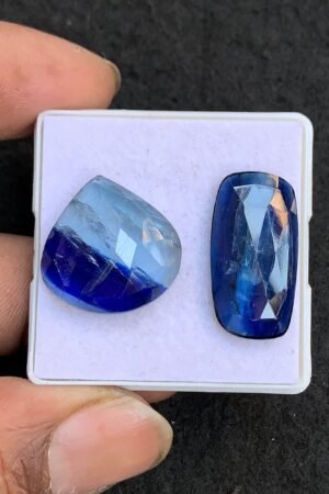 Natural Bi Color Kyanite Gemstone Rose Cut Mix Shape Cabochon High Quality Loose Gemstones For Jewelry Making 20-25 MM Size 2 Pcs V4552