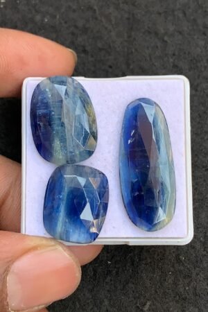 Natural Bi Color Kyanite Gemstone Rose Cut Mix Shape Cabochon High Quality Loose Gemstones For Jewelry Making 18-32 MM Size 3 Pcs V4553