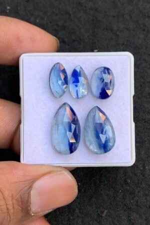 Natural Bi Color Kyanite Gemstone Rose Cut Mix Shape Cabochon High Quality Loose Gemstones For Jewelry Making 12-19 MM Size 5 Pcs V4554