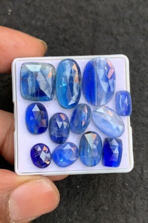 Natural Bi Color Kyanite Gemstone Rose Cut Mix Shape Cabochon High Quality Loose Gemstones For Jewelry Making 9-17 MM Size 12 Pcs V4555