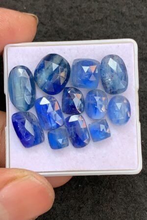 Natural Blue Kyanite Gemstone Rose Cut Mix Shape Cabochon High Quality Loose Gemstones For Jewelry Making 6-14 MM Size 12 Pcs V4557