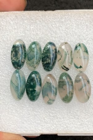 Natural Moss Agate Gemstone Smooth Oval Shape Cabochon High Quality Loose Gemstones For Jewelry Making 15x8 MM Size 10 Pcs V4562