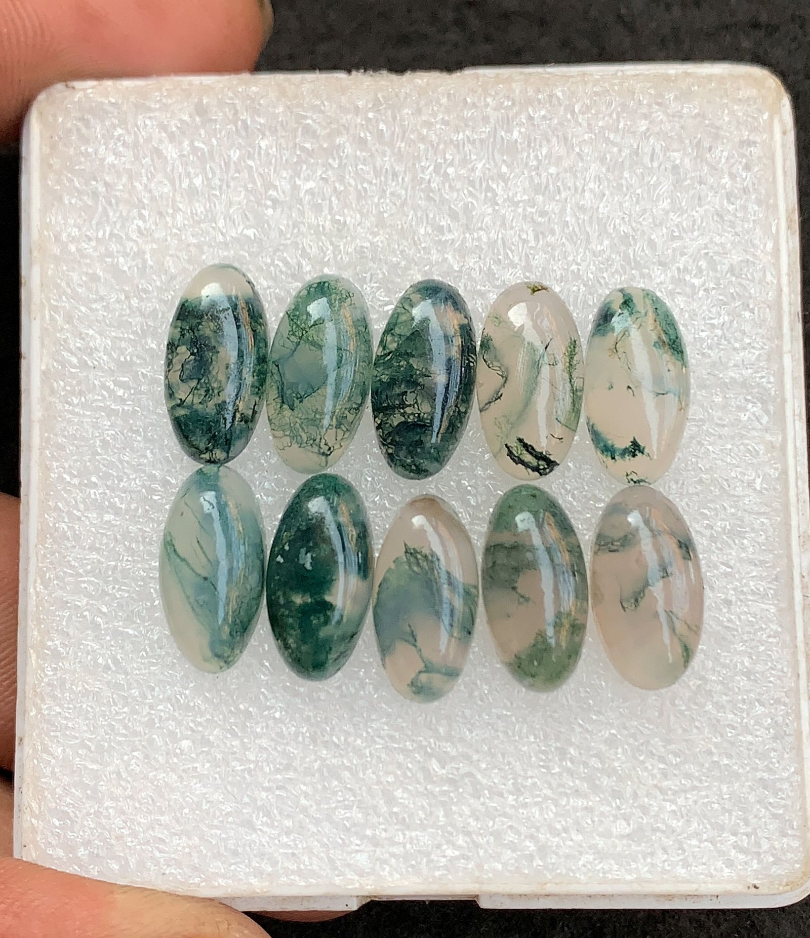 Natural Moss Agate Gemstone Smooth Oval Shape Cabochon High Quality Loose Gemstones For Jewelry Making 15x8 MM Size 10 Pcs V4562