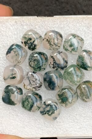 Natural Moss Agate Gemstone Smooth Cushion Shape Cabochon High Quality Loose Gemstones For Jewelry Making 10 MM Size 16 Pcs V4563