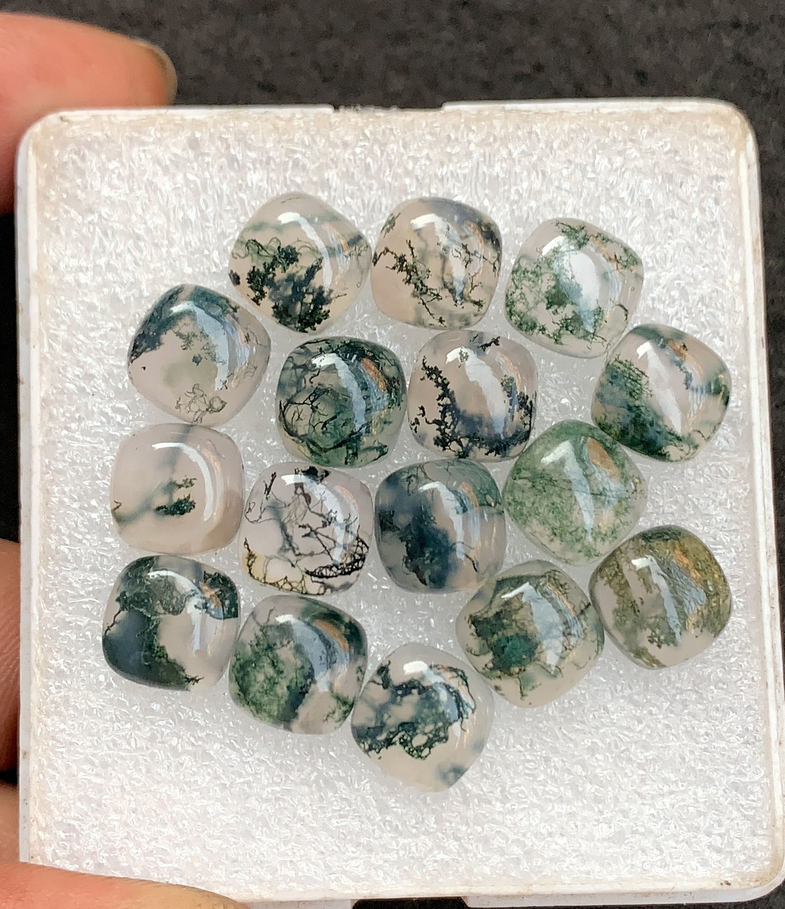 Natural Moss Agate Gemstone Smooth Cushion Shape Cabochon High Quality Loose Gemstones For Jewelry Making 10 MM Size 16 Pcs V4563