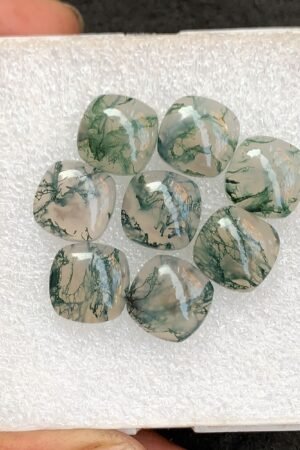 Natural Moss Agate Gemstone Smooth Cushion Shape Cabochon High Quality Loose Gemstones For Jewelry Making 12 MM Size 9 Pcs V4564