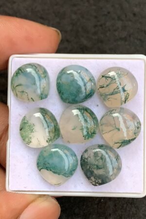 Natural Moss Agate Gemstone Smooth Heart Shape Cabochon High Quality Loose Gemstones For Jewelry Making 12 MM Size 8 Pcs V4565