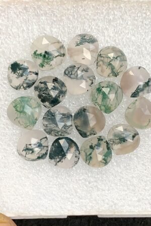 Natural Moss Agate Gemstone Rose Cut Heart Shape Cabochon High Quality Loose Gemstones For Jewelry Making 9 MM Size 16 Pcs V4566