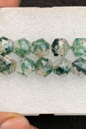 Natural Moss Agate Gemstone Rose Cut Hexagon Shape Cabochon High Quality Loose Gemstones For Jewelry Making 10 MM Size 10 Pcs V4567