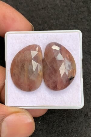 Natural Sapphire Gemstone Rose Cut Fancy Shape Cabochon High Quality Loose Gemstones For Jewelry Making 25x17 MM Size 1 Pair V4570