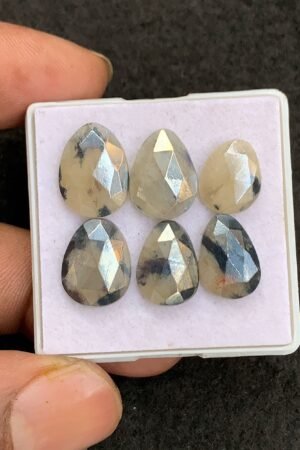 Natural Silverite Gemstone Rose Cut Fancy Shape Cabochon High Quality Loose Gemstones For Jewelry Making 12-15 MM 6 Pcs V4574