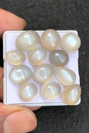 Natural Gray Moonstone Gemstone Smooth Mix Shape Cabochon High Quality Loose Gemstones For Jewelry Making 10-14 MM Size 12 Pcs V4575