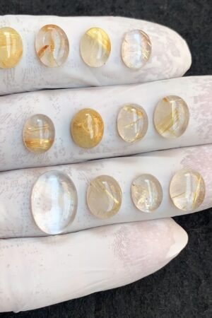 Natural Golden Rutile Gemstone Smooth Oval Shape Cabochon High Quality Loose Gemstones For Jewelry Making 10-16 MM Size 12 Pcs V4532