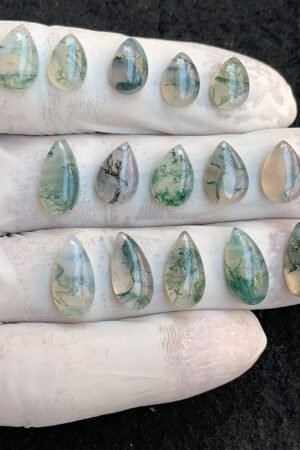 Natural Moss Agate Gemstone Smooth Pear Shape Cabochon High Quality Loose Gemstones For Jewelry Making 10-15 MM Size 15 Pcs V4533